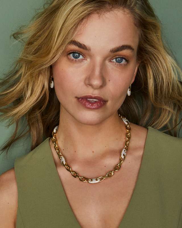 Bailey Gold Pave Convertible Statement Necklace in White CZ image number 8.0